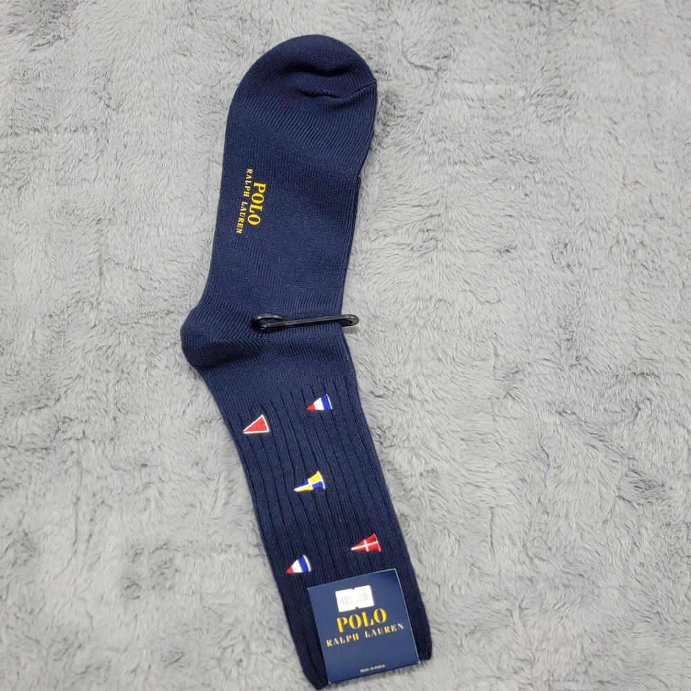 Polo Ralph Lauren Socks Mens 10-13 Navy Nautical Signal Flags Crew Mid Calf